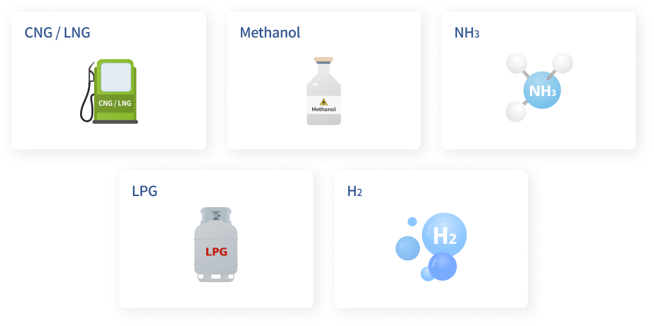CNG / LNG, Methanol, NH3, LPG, H2